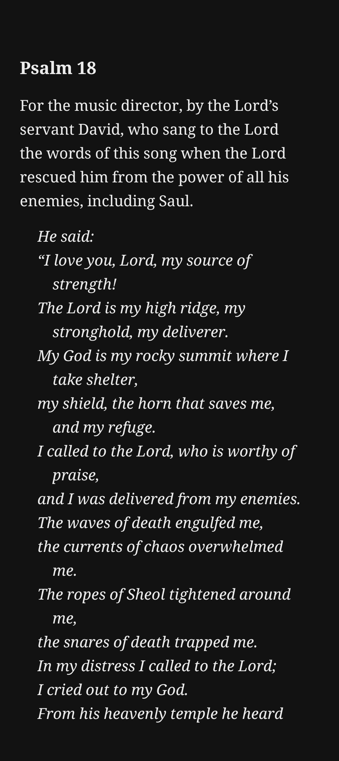 Reading Psalm 18 in Black and White Bible